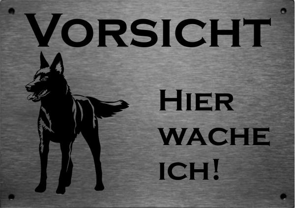 Edelstahl Hundeschild Australian Kelpie VORSICHT Hier wache ich!